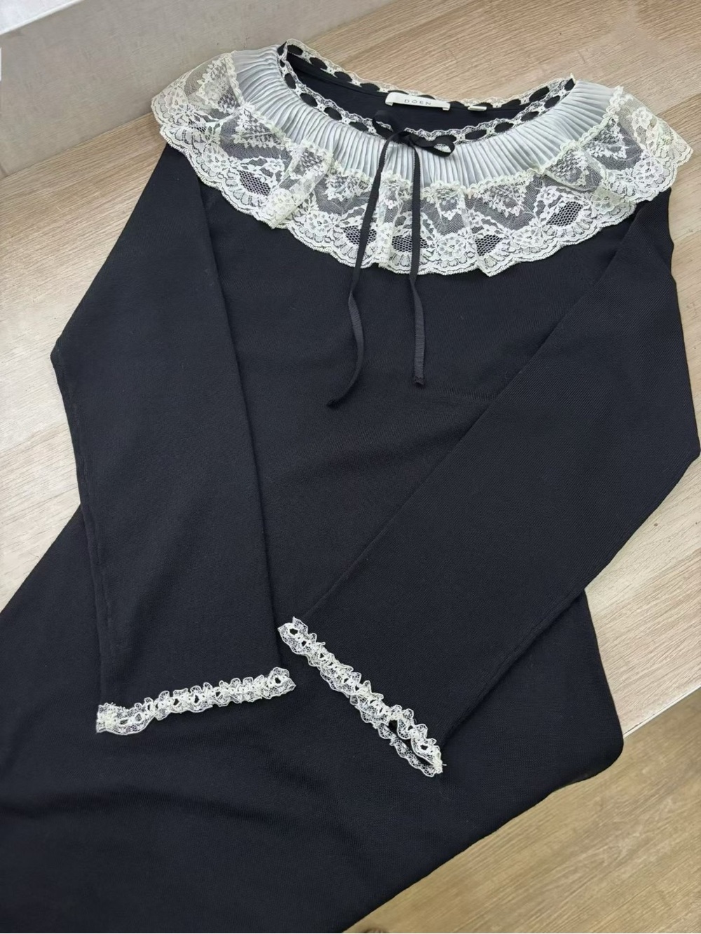 Doen Black Mini Dress with White Lace Collar